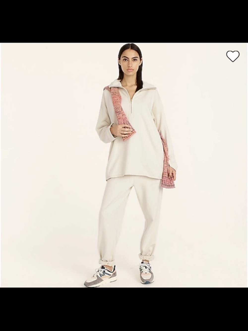 J. Crew University terry long half-zip tunic Cream Quarter-Zip Pullover